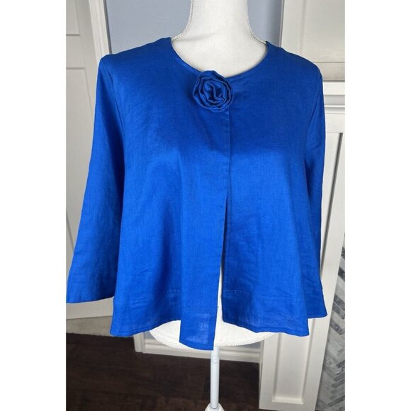 Vintage Y2K Richard Malcolm Cobalt Blue Jacket Size Large 100% Linen Button - Picture 6 of 12